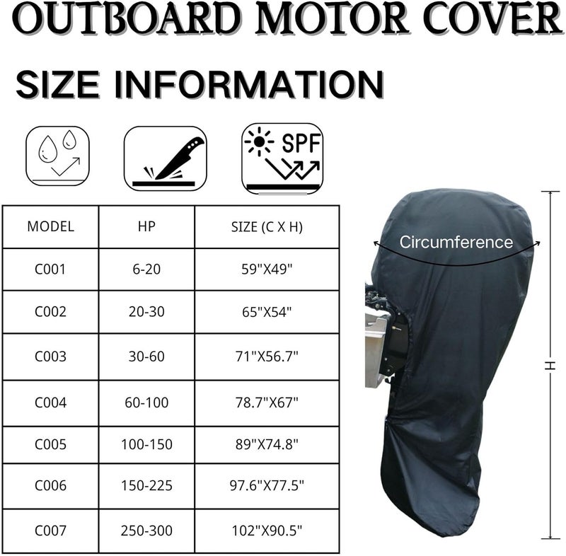 SeaSierra Boat Marine Outboard Motor Cover for Mercury Yamaha Honda 20 25 30 HP Heavy Duty Hood Engines Full Cowling Protector Oxford Fabric with PVC Coating - Image 2